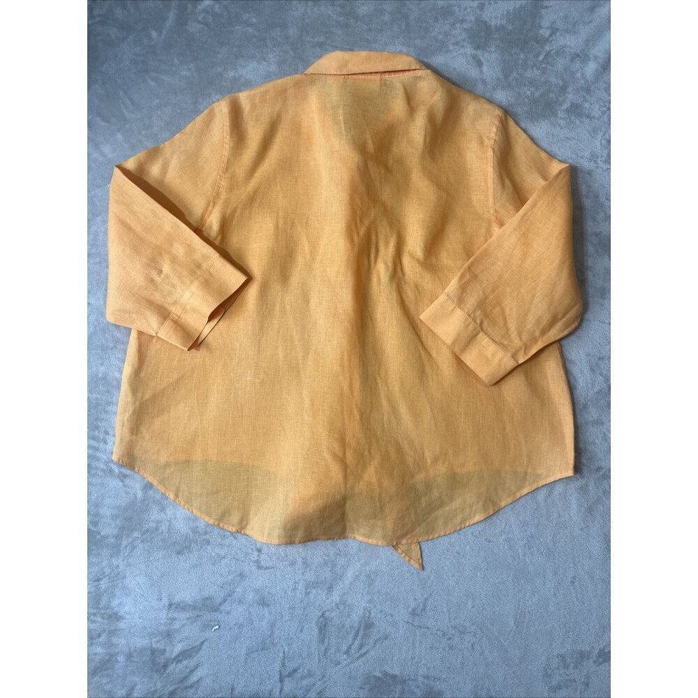 Chico’s Button Up Tip Up Blouse 100% Linen Orange Size 3 - Picture 10 of 10